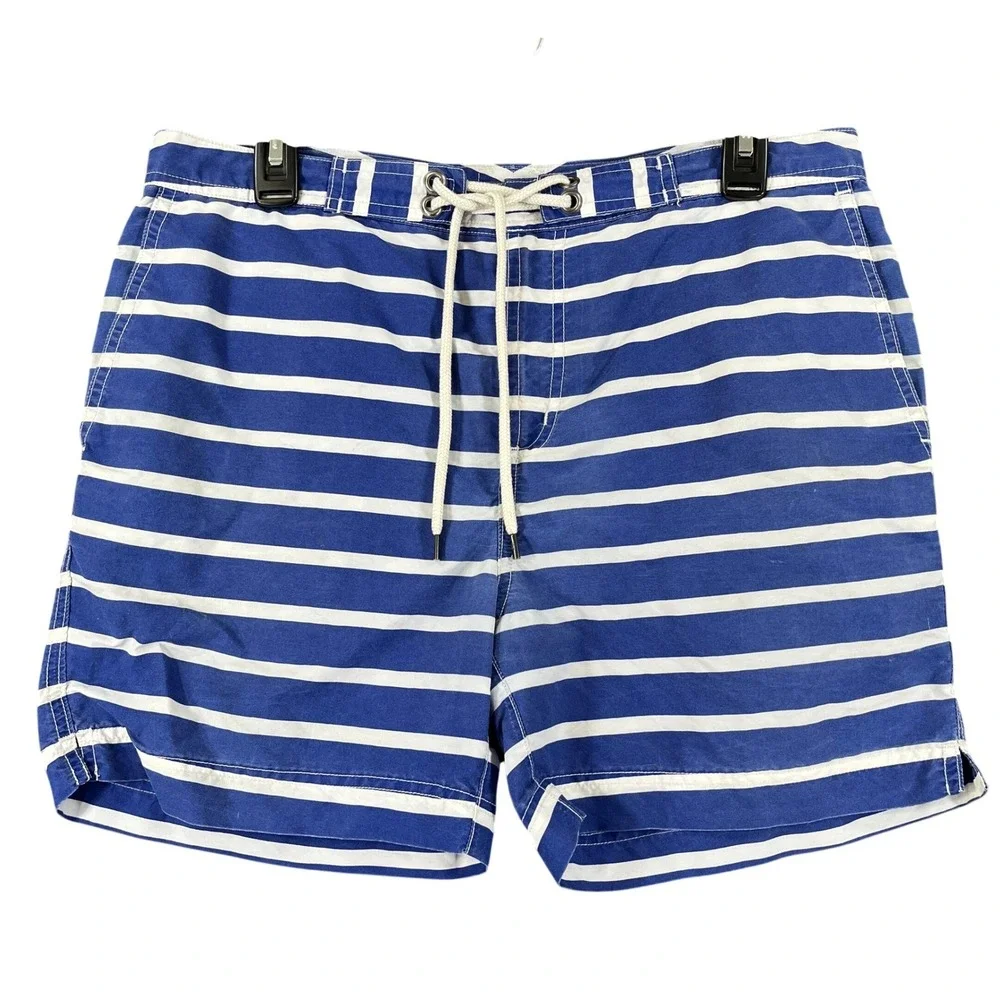 Polo Ralph Lauren Swim Trunks Mens 32 Blue White Striped Mesh Lined Beachwear
